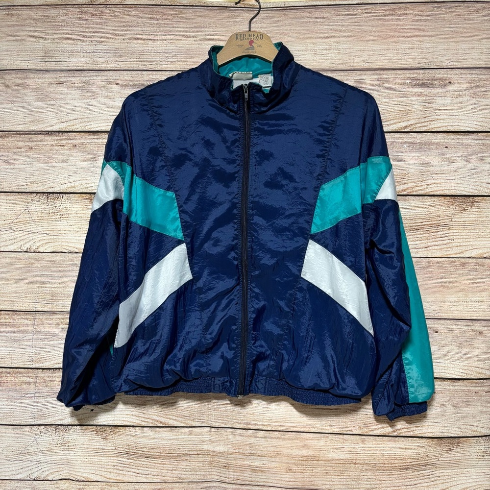 Vintage‎ Navy and Teal Ash Creek Windbreaker Jacket Mens Large